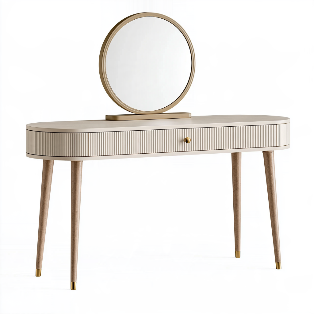 Coiffeuse 120 x 45 x 145 cm beige et doré en bois avec miroir et tiroir style contemporain