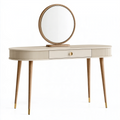 Coiffeuse 120 x 45 x 145 cm en bois beige avec miroir rond et tiroir style contemporain