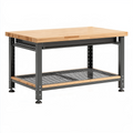 Établi 120 x 60 x 85 cm en bois et acier noir avec étagère grillagée