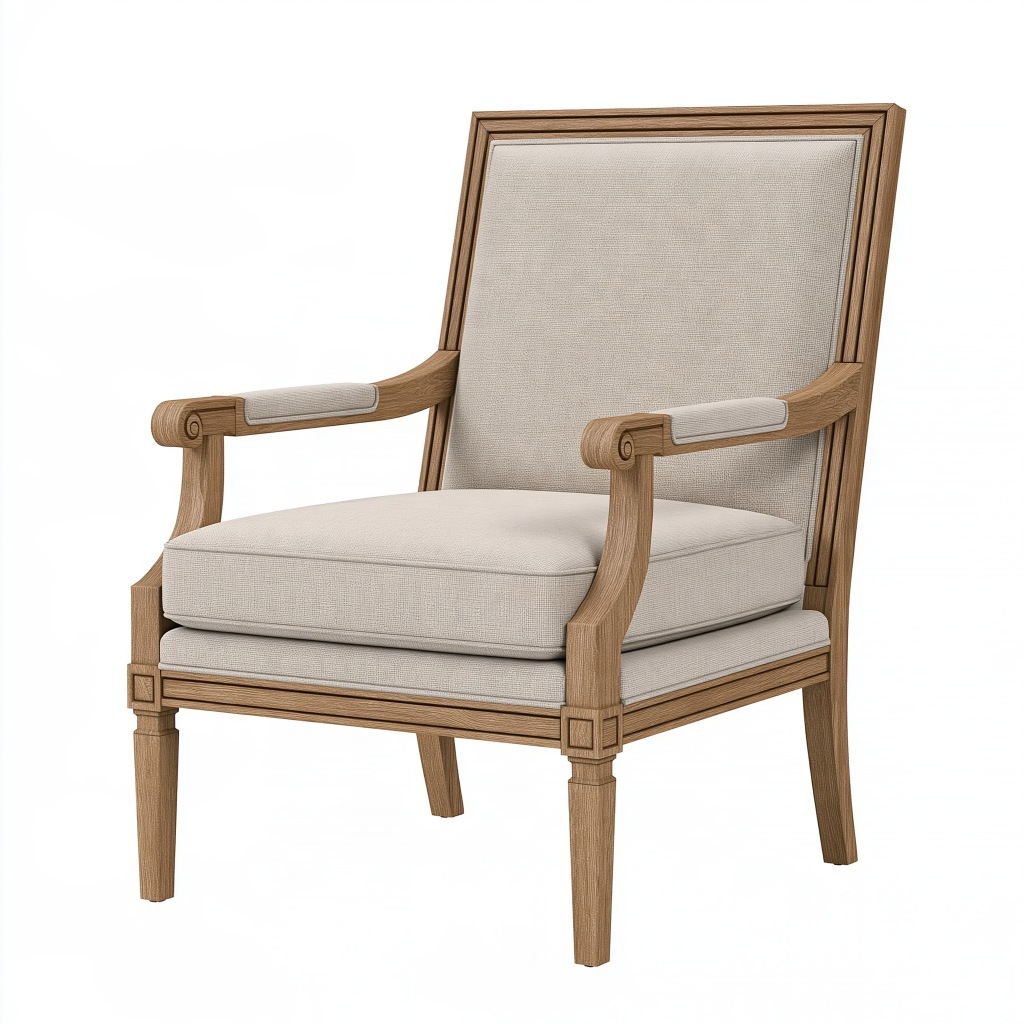 Fauteuil 68 x 75 x 102 cm en bois et tissu beige classique avec accoudoirs