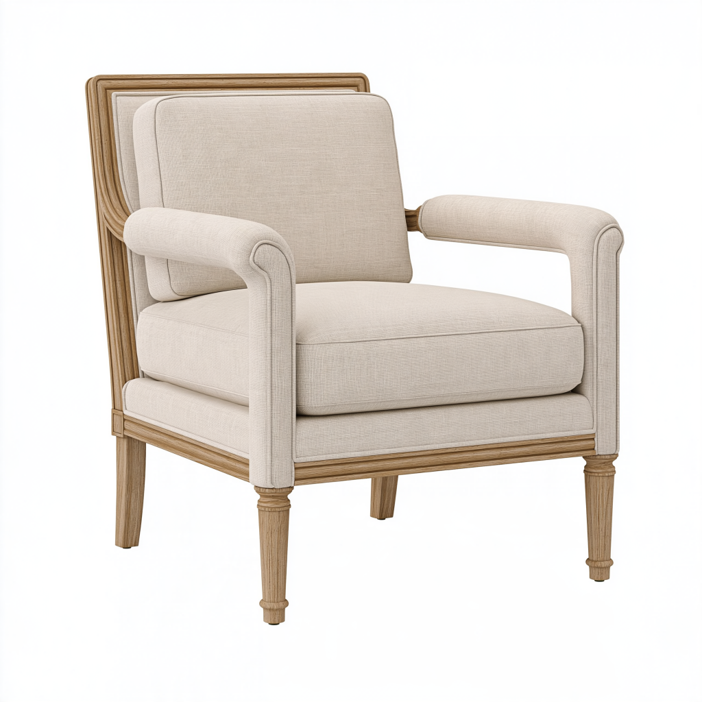 Fauteuil 80 x 85 x 100 cm tissu beige et bois marron clair style classique