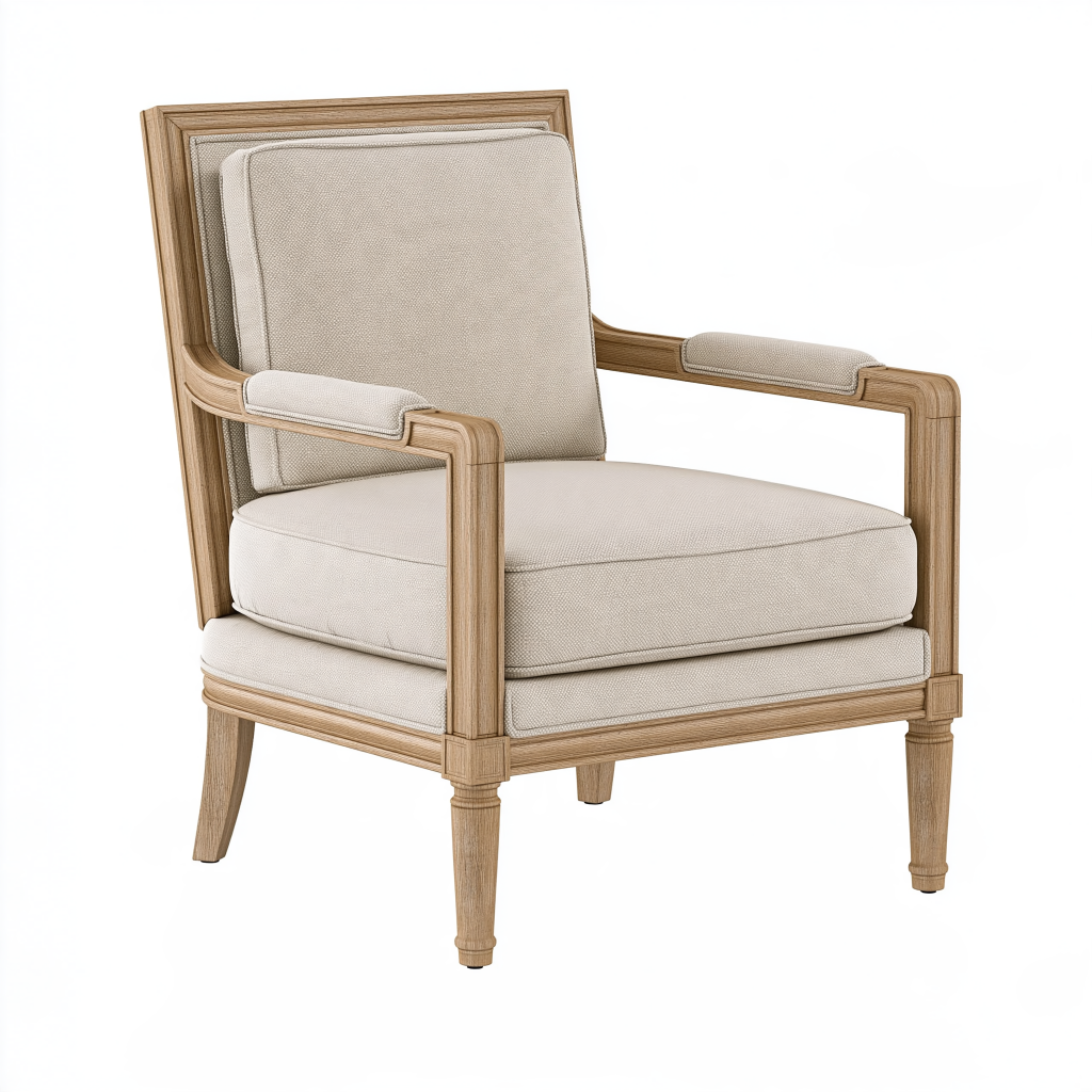 Fauteuil 75 x 85 x 95 cm en bois et tissu beige style classique