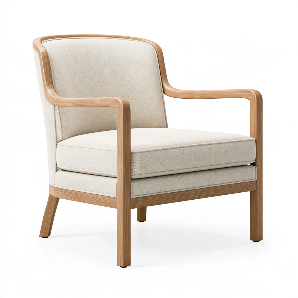 Fauteuil 76 x 82 x 85 cm en bois et tissu beige - style contemporain avec accoudoirs