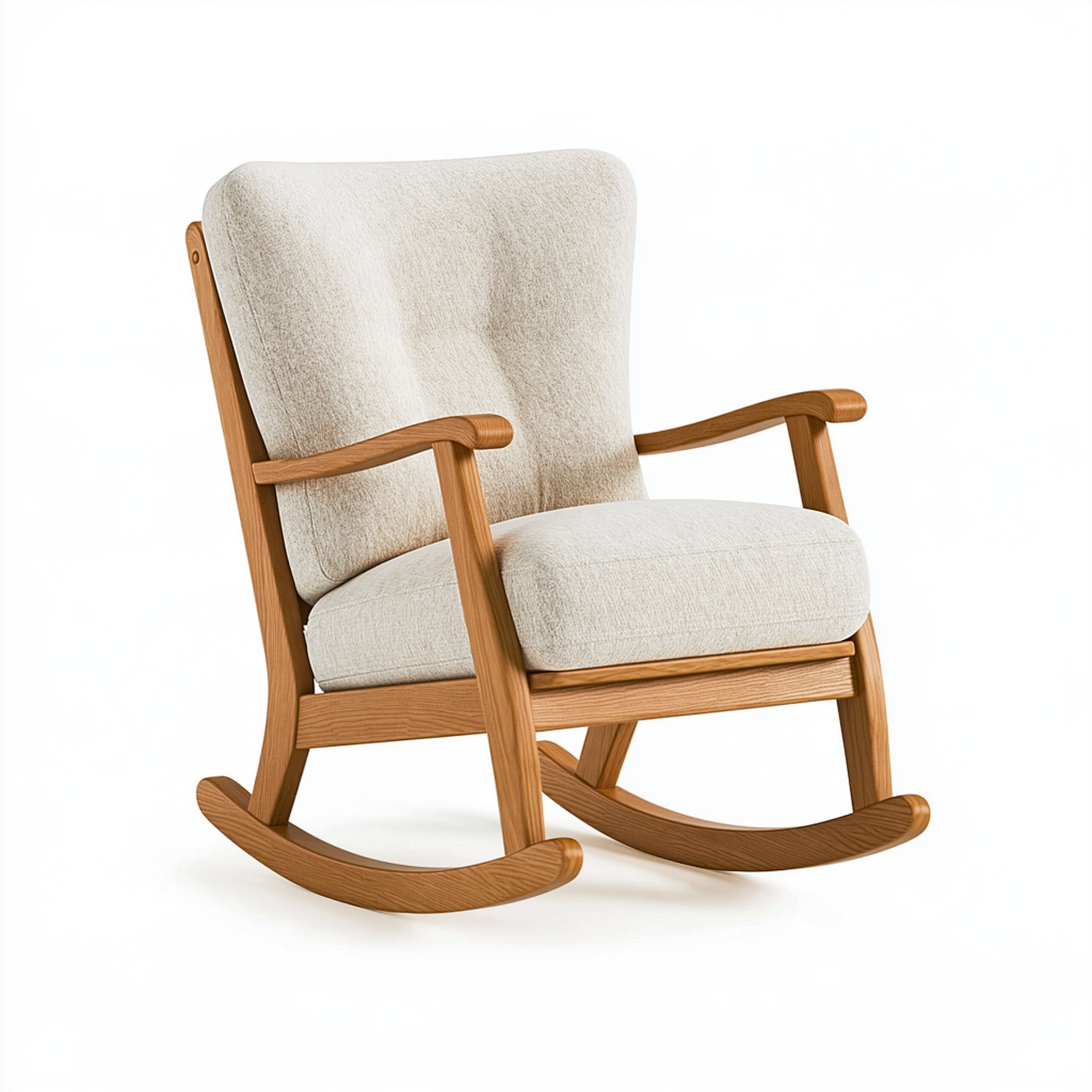Fauteuil à bascule 70 x 95 x 100 cm en bois et tissu bouclé crème style scandinave