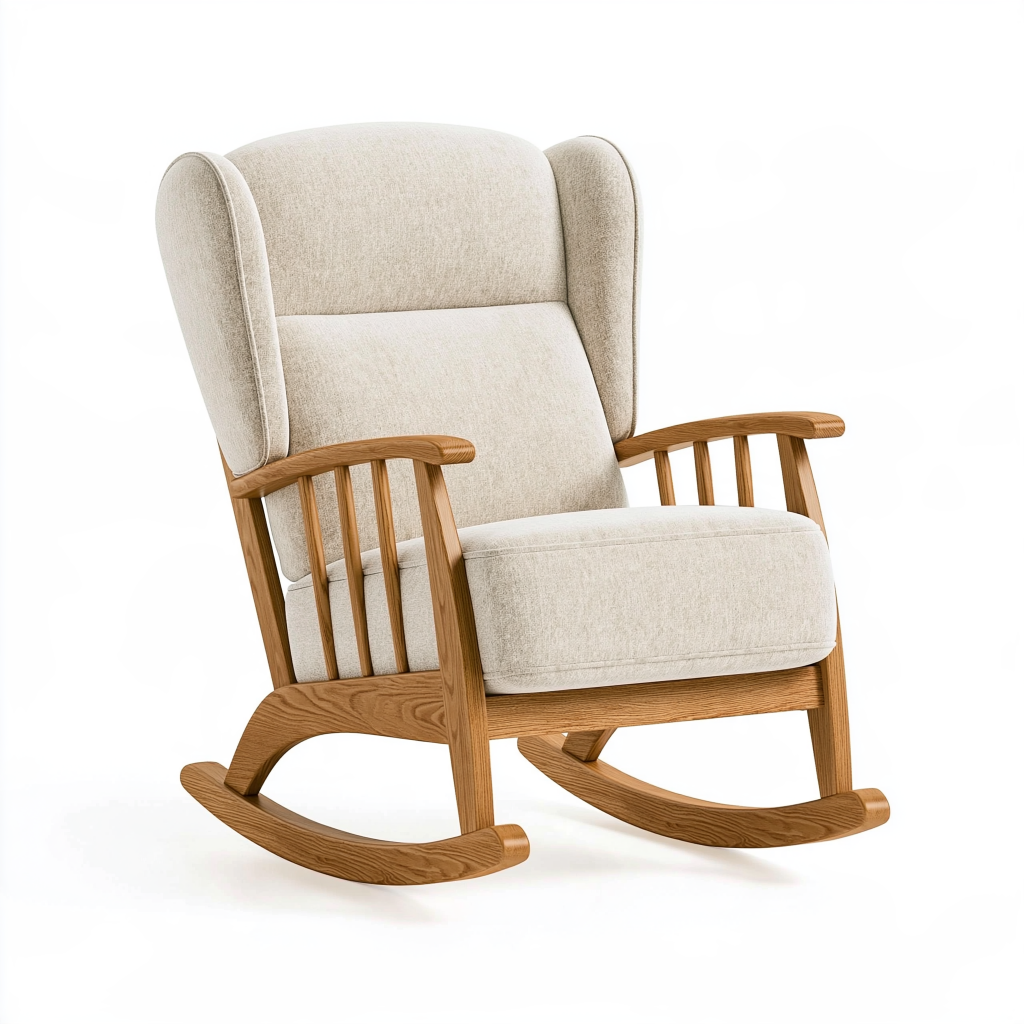Fauteuil à bascule 100 x 75 x 105 cm en bois et tissu beige style scandinave