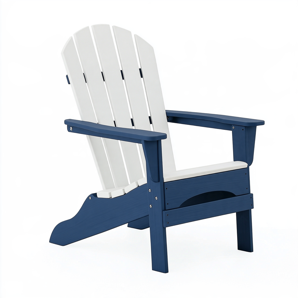 Fauteuil de jardin Adirondack 83 x 78 x 95 cm en plastique blanc et bleu marine avec accoudoirs