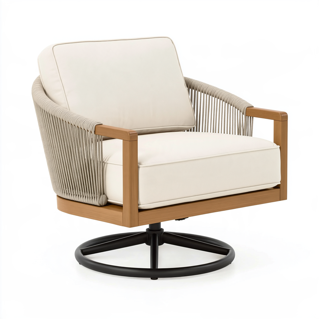 Fauteuil pivotant 78 x 82 x 88 cm en bois beige avec cordage style contemporain