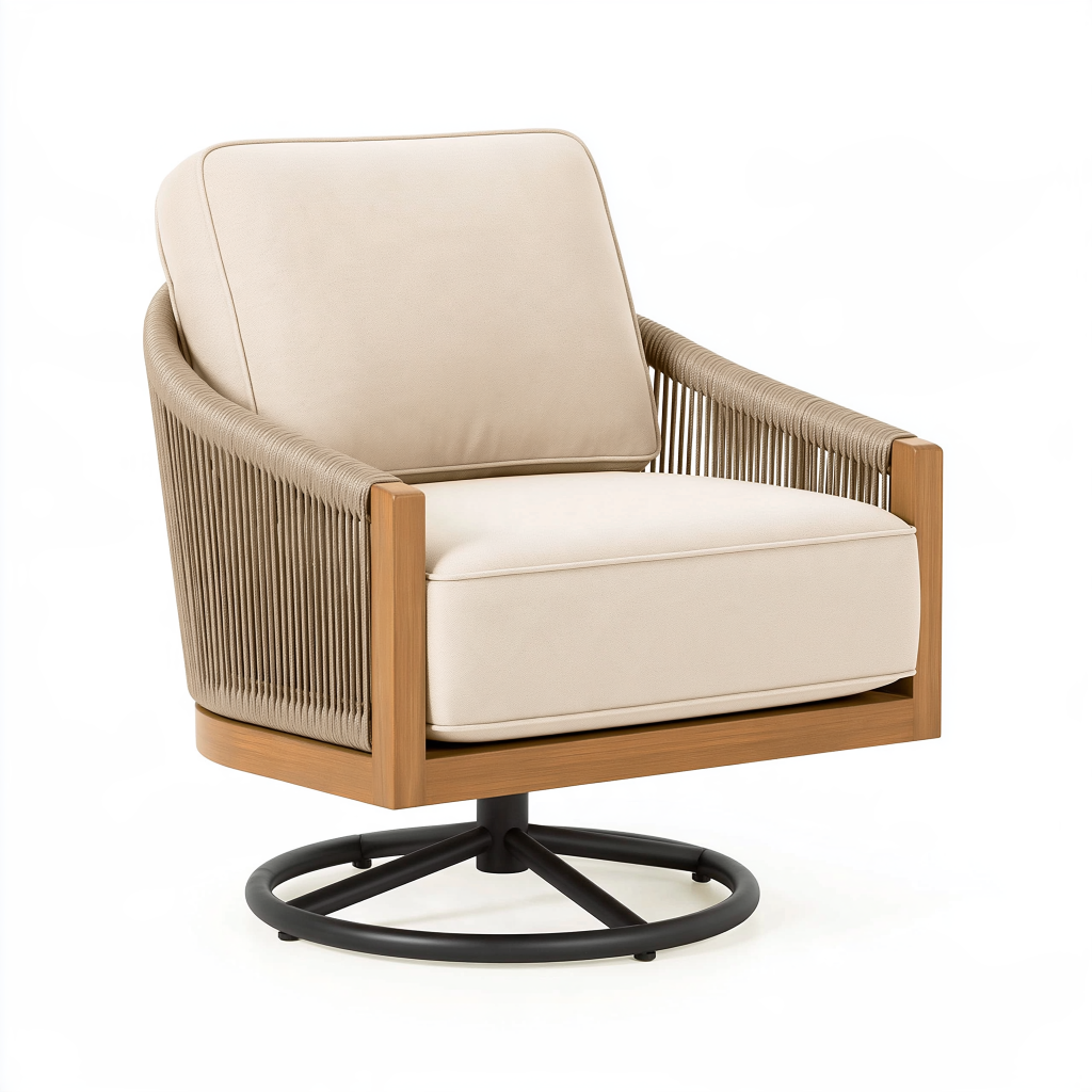 Fauteuil de jardin 75 x 80 x 84 cm en bois beige avec cordage pivotant