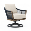 Fauteuil de jardin pivotant 80 x 78 x 88 cm en bois corde bleu marine et tissu beige