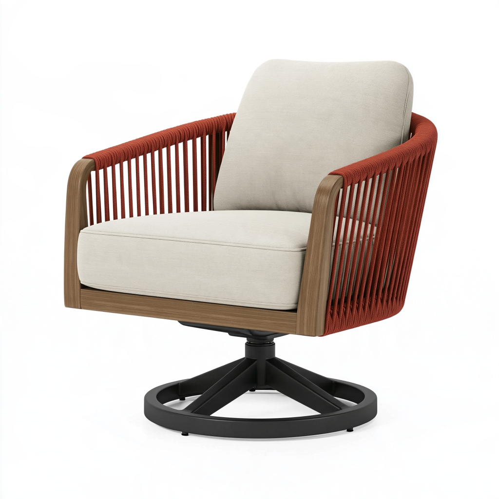 Fauteuil pivotant 80 x 78 x 85 cm en bois beige rouge brique style contemporain
