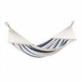 Hamac 300 x 140 cm en tissu blanc et bleu avec barres d'écartement pour jardin
