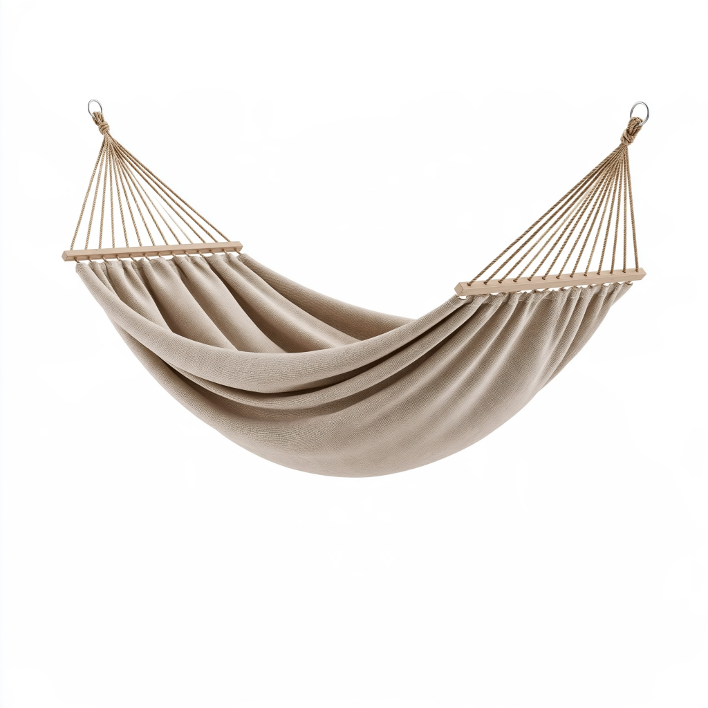 Hamac 200 x 80 cm en coton beige avec barres en bois pour jardin et terrasse