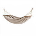 Hamac 200 x 100 cm en toile beige avec barres en bois - suspendu pour extérieur