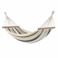 Hamac 200 x 100 cm en tissu rayé beige vert pour jardin avec barres en bois