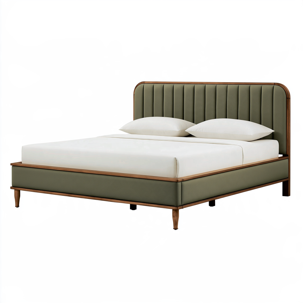 Lit double 160 x 200 cm en tissu vert avec cadre en bois style contemporain