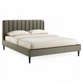 Lit double 160 x 200 cm en tissu vert olive avec tête de lit matelassée