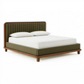 Lit double 160 x 200 cm en bois et tissu vert style contemporain