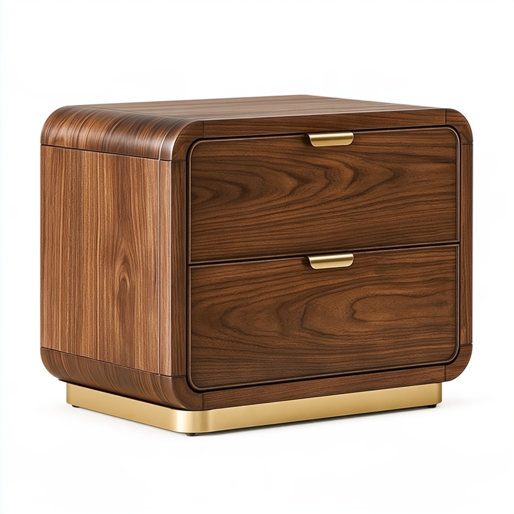Table de chevet 60 x 45 x 50 cm aspect bois noyer avec 2 tiroirs style contemporain