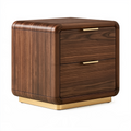 Table de chevet 50 x 40 x 55 cm en bois aspect noyer deux tiroirs style contemporain
