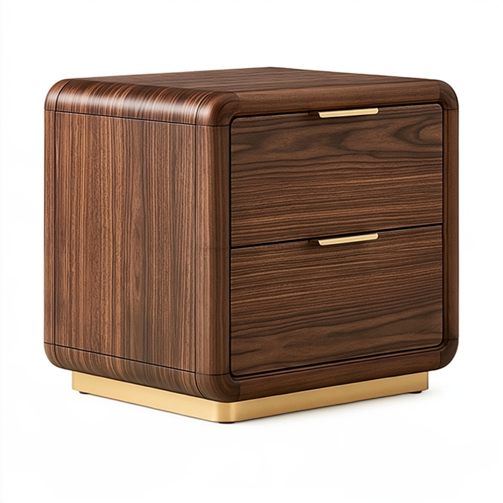 Table de chevet 50 x 40 x 55 cm en bois aspect noyer deux tiroirs style contemporain