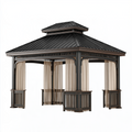 Pavillon de jardin 300 x 300 cm en métal noir avec rideaux style classique