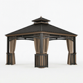 Pavillon de jardin 300 x 300 cm en métal noir avec rideaux style classique