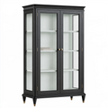 Vitrine 100 x 45 x 180 cm en bois noir et verre strié à 2 portes style classique